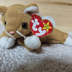 Cat, Nip, Ty Beanie Baby, tan/white kitten plush toy collectible